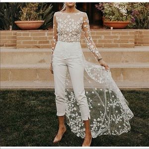 NWT Floral Lace Jumpsuit with Cape